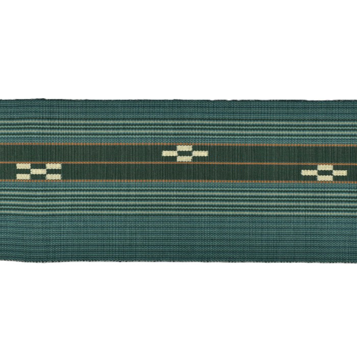 八重山ミンサー半幅帯 2本絣・深青緑｜静かな深みを湛えた青緑の織り